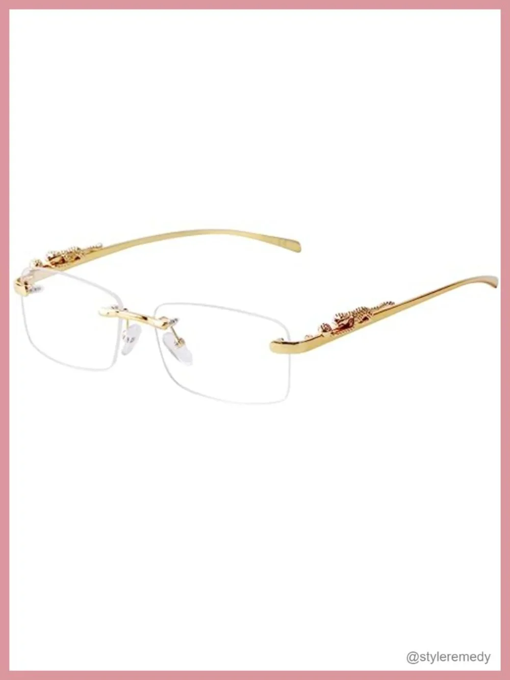 Vintage Rimless Rectangle Sunglasses Gold Metal Frameless Square Transparent